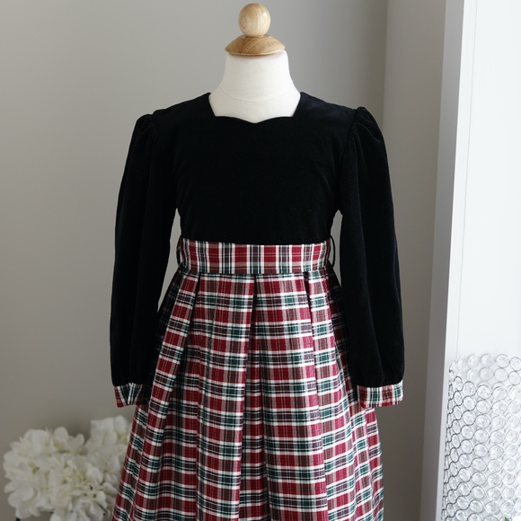 Strasburg Dress Black Velvet Silk Plaid Special Occasion Size 8/10 - Picture 2 of 8